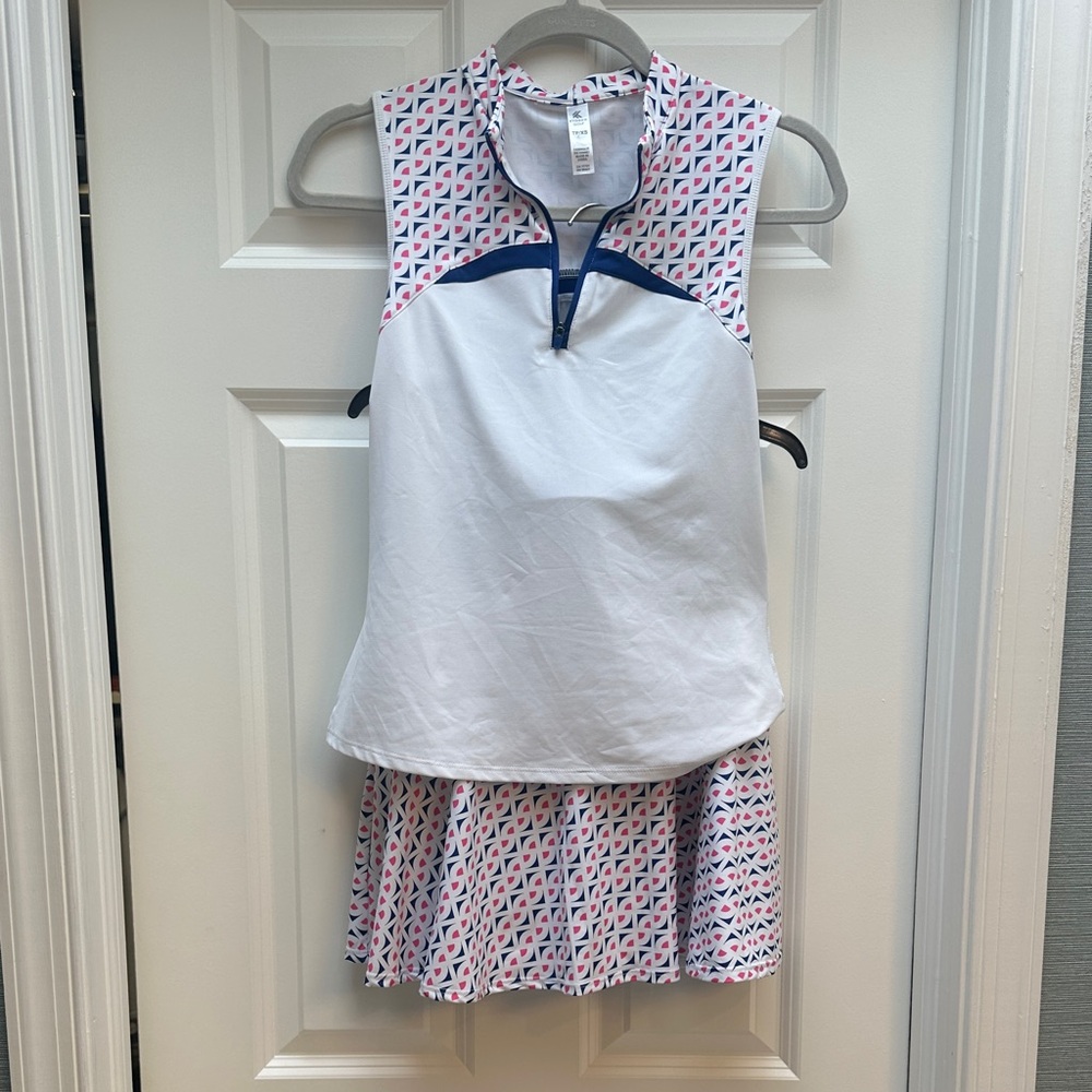 Sleeveless White and Patterned Tennis Dress